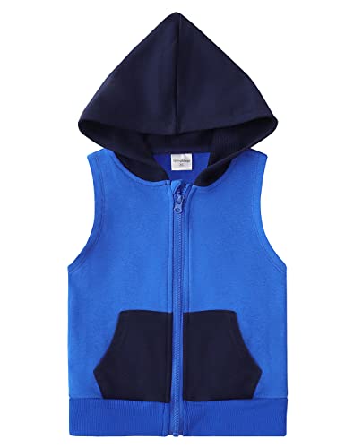 Spring&Gege Jungen Ärmellos Einfarbig Baumwoll Hoodie Kapuzenweste mit durchgehendem Reißverschluss Basic Kontrastierender Tanktops Sweatshirt mit Taschen für Kinder, Royal und Navy, 11-12 Jahre von Spring&Gege