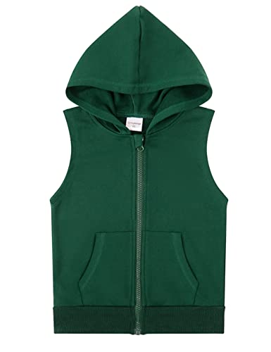 Spring&Gege Jungen Ärmellos Einfarbig Baumwoll Hoodie Kapuzenweste mit durchgehendem Reißverschluss Basic Tanktops Sweatshirt mit Taschen für Kinder, Grün, 11-12 Jahre von Spring&Gege