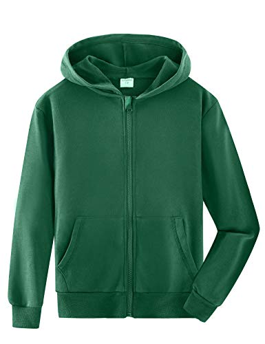 Spring&Gege Jungen Hoodie Sweatjacke Basic Einfarbig Baumwoll Kapuzenjacke für Kinder Dunkelgrün 5-6 Jahre von Spring&Gege