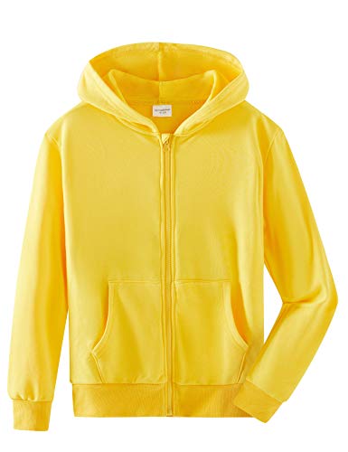 Spring&Gege Jungen Hoodie Sweatjacke Basic Einfarbig Baumwoll Kapuzenjacke für Kinder Gelb 7-8 Jahre von Spring&Gege