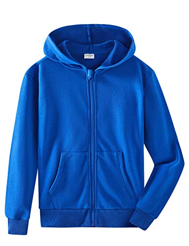 Spring&Gege Jungen Hoodie Sweatjacke Basic Einfarbig Baumwoll Kapuzenjacke für Kinder Königsblau 11-12 Jahre von Spring&Gege