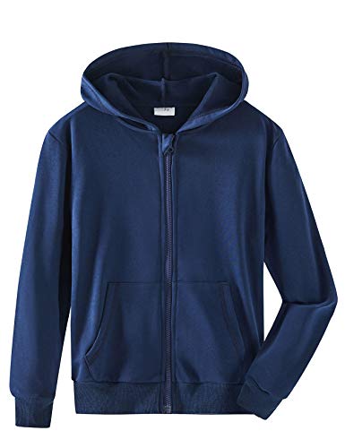 Spring&Gege Jungen Hoodie Sweatjacke Basic Einfarbig Baumwoll Kapuzenjacke für Kinder Navy 11-12 Jahre von Spring&Gege