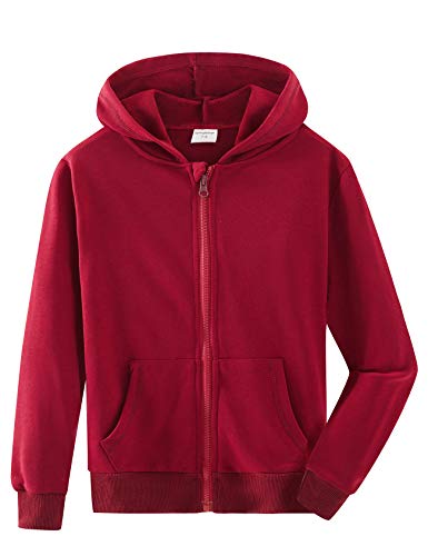 Spring&Gege Jungen Hoodie Sweatjacke Basic Einfarbig Baumwoll Kapuzenjacke für Kinder Weinrot 11-12 Jahre von Spring&Gege