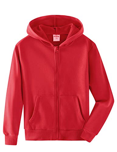 Spring&Gege Jungen Hoodie Sweatjacke Basic Einfarbig Baumwoll Kapuzenjacke für Kinder Weinrot 11-12 Jahre von Spring&Gege