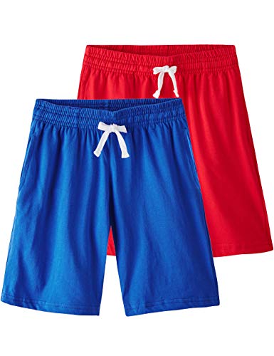 Spring&Gege Baumwoll Kurz Sweathose 2er Pack Mädchen Jungen Sommer Shorts, Rot Königlich, M(128-134) von Spring&Gege