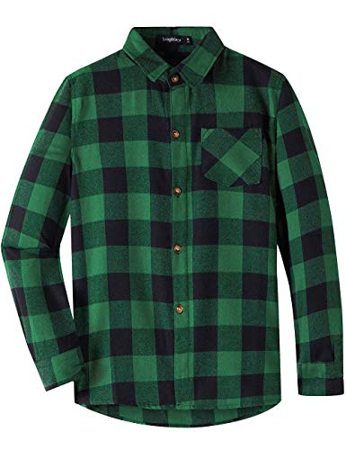 Spring&Gege Jungen Casual Langarm Kariertes Flanell Button-Down-Shirt für Kinder, Grün schwarz, 140 146 von Spring&Gege