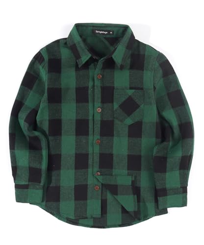 Spring&Gege Jungen Casual Langarm Kariertes Flanell Button-Down-Shirt für Kinder, Grün schwarz, 152 158 von Spring&Gege