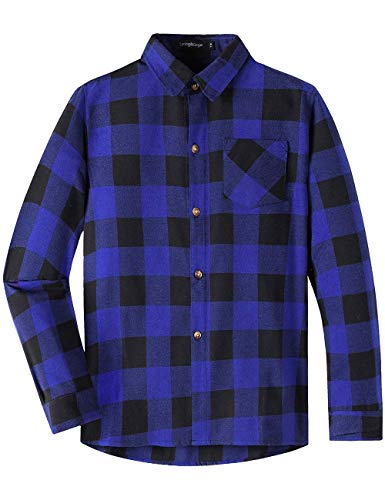 Spring&Gege Jungen Casual Langarm Kariertes Flanell Button-Down-Shirt für Kinder, Königsblau Schwarz, 140 146 von Spring&Gege