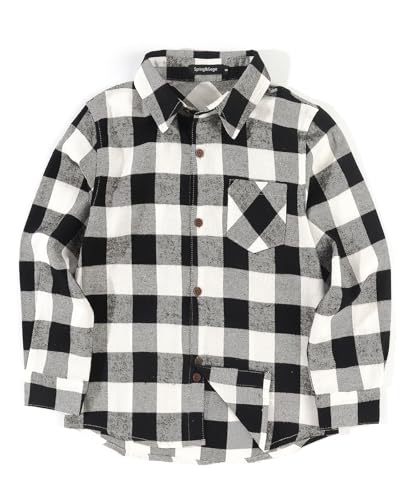 Spring&Gege Jungen Casual Langarm Kariertes Flanell Button-Down-Shirt für Kinder, Schwarz-Weiss, 164 170 von Spring&Gege