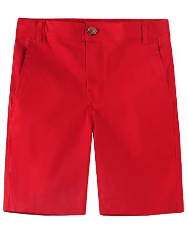 Spring&Gege Jungen Chino Shorts Baumwolle Kurze Hose Sommer Shorts für Kinder, Rot, M(7-8 Jahre/128-134) von Spring&Gege