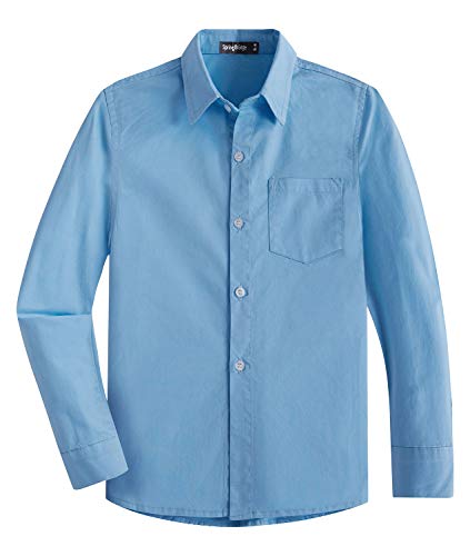 Spring&Gege Jungen Einfarbig Hemden Freizeit Baumwoll Klassisch Schuluniform für Kinder,Blau,11-12 Jahre von Spring&Gege