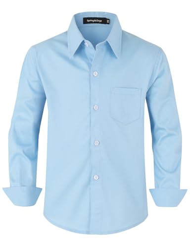 Spring&Gege Jungen Einfarbig Hemden Freizeit Baumwoll Klassisch Schuluniform für Kinder,Blau,7-8 Jahre von Spring&Gege
