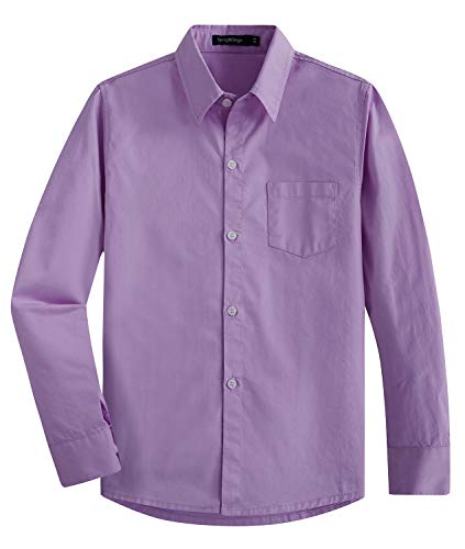 Spring&Gege Jungen Einfarbig Hemden Freizeit Baumwoll Klassisch Schuluniform für Kinder,Lilac,11-12 Jahre von Spring&Gege