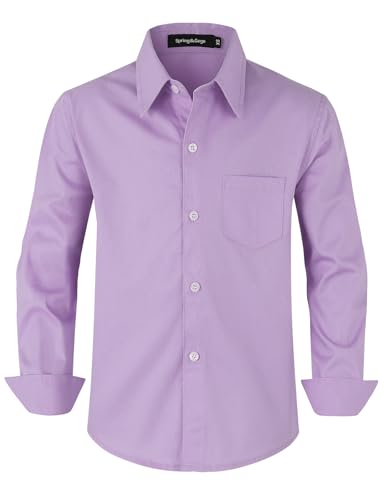 Spring&Gege Jungen Einfarbig Hemden Freizeit Baumwoll Klassisch Schuluniform für Kinder,Lilac,7-8 Jahre von Spring&Gege