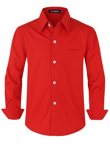 Spring&Gege Jungen Einfarbig Hemden Freizeit Baumwoll Klassisch Schuluniform für Kinder,Positiv Rot,5-6 Jahre von Spring&Gege