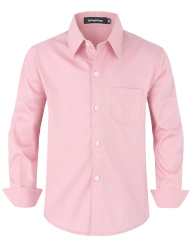 Spring&Gege Jungen Einfarbig Hemden Freizeit Baumwoll Klassisch Schuluniform für Kinder,Rosa,7-8 Jahre von Spring&Gege