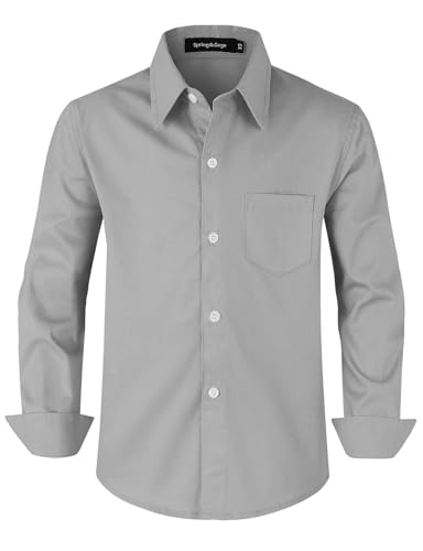 Spring&Gege Jungen Einfarbig Hemden Freizeit Baumwoll Klassisch Schuluniform für Kinder,Silber,7-8 Jahre von Spring&Gege