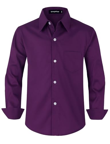 Spring&Gege Jungen Einfarbig Hemden Freizeit Baumwoll Klassisch Schuluniform für Kinder,Violett,11-12 Jahre von Spring&Gege