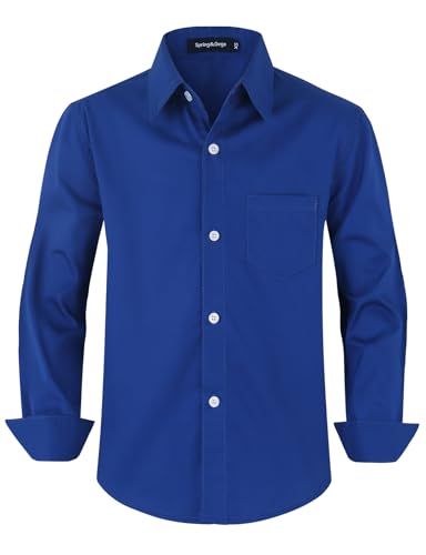 Spring&Gege Jungen Einfarbig Hemden Freizeit Baumwoll Klassisch Schuluniform für Kinder,Königsblau,9-10 Jahre von Spring&Gege