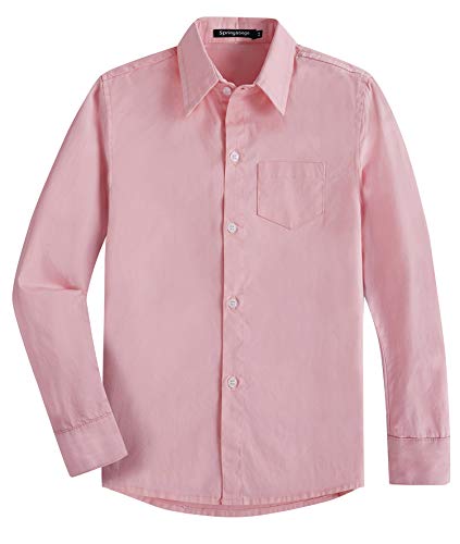 Spring&Gege Jungen Einfarbig Hemden Freizeit Baumwoll Klassisch Schuluniform für Kinder,Rosa,9-10 Jahre von Spring&Gege