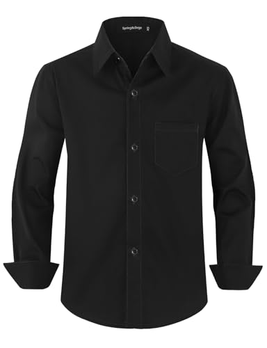 Spring&Gege Jungen Einfarbig Hemden Freizeit Baumwoll Klassisch Schuluniform für Kinder,Schwarz,13-14 Jahre von Spring&Gege