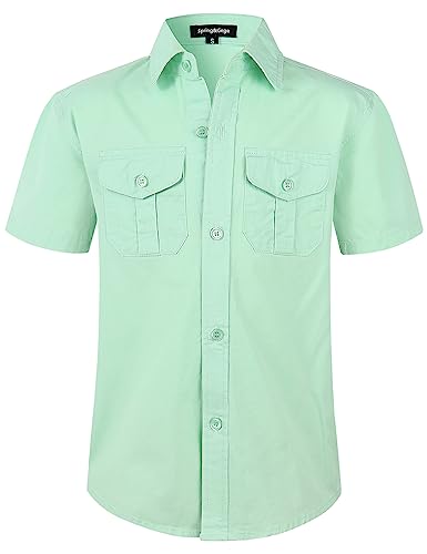 Spring&Gege Jungen Einfarbig kurzärmeliges Western Hemden bügelleicht Button Down Hemd für Kinder Zwei Taschen, Aqua, 11-12 Jahre von Spring&Gege