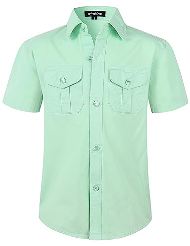 Spring&Gege Jungen Einfarbig kurzärmeliges Western Hemden bügelleicht Button Down Hemd für Kinder Zwei Taschen, Aqua, 5-6 Jahre von Spring&Gege