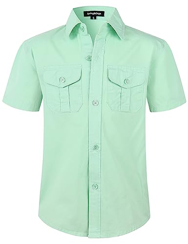 Spring&Gege Jungen Einfarbig kurzärmeliges Western Hemden bügelleicht Button Down Hemd für Kinder Zwei Taschen, Aqua, 9-10 Jahre von Spring&Gege