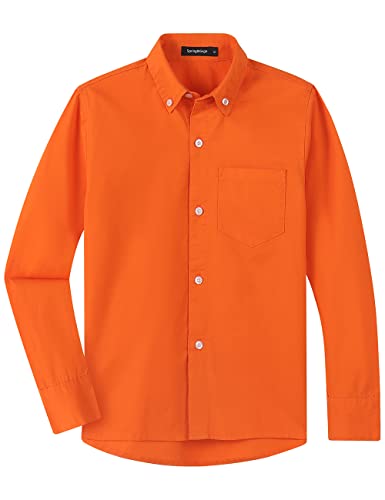 Spring&Gege Jungen Einfarbiges Hemd mit Knopfkragen Lässige Schuluniform aus Baumwolle für Kinder, Orange, 13-14 Jahre von Spring&Gege