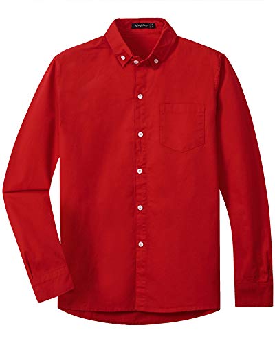 Spring&Gege Jungen Einfarbiges Hemd mit Knopfkragen Lässige Schuluniform aus Baumwolle für Kinder, rot, 13-14 Jahre von Spring&Gege