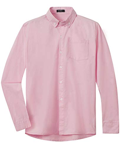 Spring&Gege Jungen Einfarbiges Hemd mit Knopfkragen Lässige Schuluniform aus Baumwolle für Kinder, rosa, 13-14 Jahre von Spring&Gege