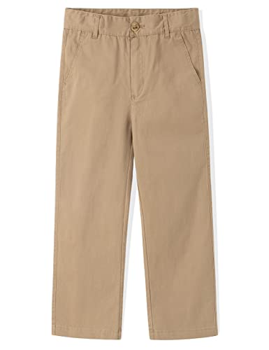 Spring&Gege Jungen Einheitliche Chino Hose mit Gerader Passform und Flacher Vorderseite, Dunkles Khaki, 5-6 Jahre von Spring&Gege