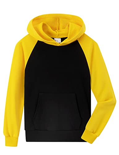 Spring&Gege Jungen Farbblock Pullover Hoodie Lässige Sweatshirts mit Kanga-Tasche, A Schwarz/Gelb, 7-8 Jahre von Spring&Gege