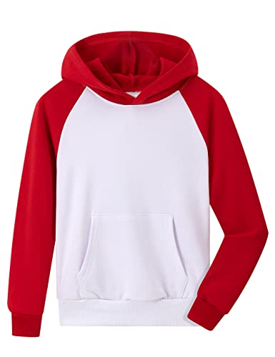 Spring&Gege Jungen Farbblock Pullover Hoodie Lässige Sweatshirts mit Kanga-Tasche, A Weiß/Rot, 9-10 Jahre von Spring&Gege