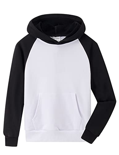 Spring&Gege Jungen Farbblock Pullover Hoodie Lässige Sweatshirts mit Kanga-Tasche, A Weiß/Schwarz, 9-10 Jahre von Spring&Gege