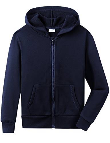 Spring&Gege Jungen Fleece Hoodie Zip Kapuzenpullover Basic Einfarbig Baumwoll Pullover mit Kapuze für Kinder, Navy blau, 3-4 Jahre von Spring&Gege