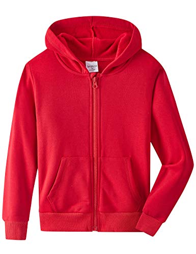 Spring&Gege Jungen Fleece Hoodie Zip Kapuzenpullover Basic Einfarbig Baumwoll Pullover mit Kapuze für Kinder, Rot, 11-12 Jahre von Spring&Gege