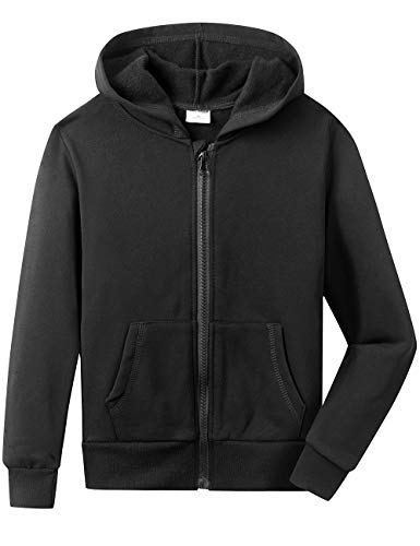 Spring&Gege Jungen Fleece Hoodie Zip Kapuzenpullover Basic Einfarbig Baumwoll Pullover mit Kapuze für Kinder, Schwarz, 5-6 Jahre von Spring&Gege