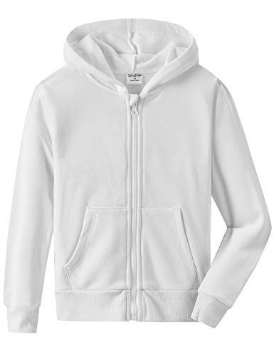 Spring&Gege Jungen Fleece Hoodie Zip Kapuzenpullover Basic Einfarbig Baumwoll Pullover mit Kapuze für Kinder, Weiß, 3-4 Jahre von Spring&Gege