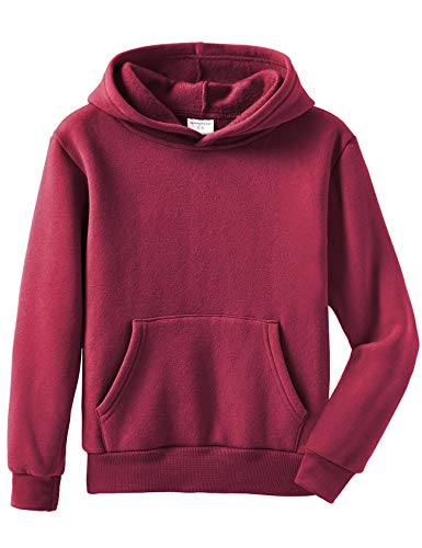 Spring&Gege Jungen Fleece Kapuzenpullover Langarm Pullover Basic Einfarbig Sweatshirts Hoodie für Kinder, Weinrot, 7-8 Jahre von Spring&Gege