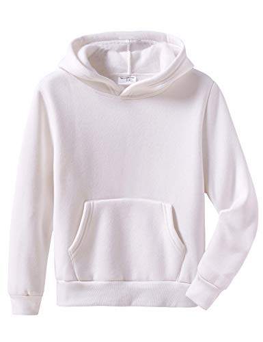 Spring&Gege Jungen Fleece Kapuzenpullover Langarm Pullover Basic Einfarbig Sweatshirts Hoodie für Kinder, Weiß, 11-12 Jahre von Spring&Gege