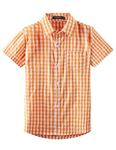 Spring&Gege Jungen Hemd mit kurzen Ärmeln und Knöpfen - Orange - XX-Large von Spring&Gege