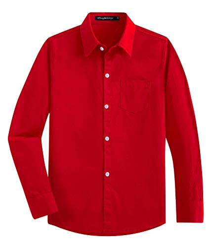 Spring&Gege Jungen Einfarbig Hemden Freizeit Baumwoll Klassisch Schuluniform für Kinder, Rot, 7-8 Jahre von Spring&Gege