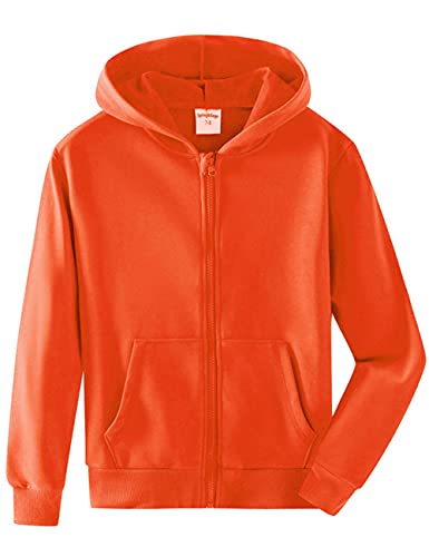 Spring&Gege Jungen Hoodie Sweatjacke Basic Einfarbig Baumwoll Kapuzenjacke für Kinder Orange 9-10 Jahre von Spring&Gege