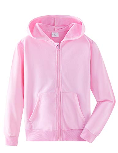 Spring&Gege Jungen Hoodie Sweatjacke Basic Einfarbig Baumwoll Kapuzenjacke für Kinder Rosa 9-10 Jahre von Spring&Gege