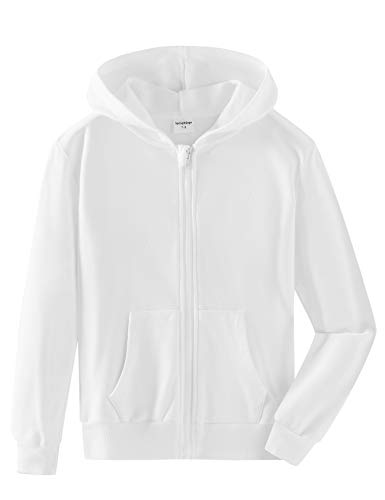 Spring&Gege Jungen Hoodie Sweatjacke Basic Einfarbig Baumwoll Kapuzenjacke für Kinder Weiß 13-14 Jahre von Spring&Gege