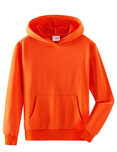 Spring&Gege Jungen Kapuzenpullover Pullover Basic Einfarbig Baumwoll Hoodie Sweatshirt für Kinder, Orange, 11-12 Jahre von Spring&Gege
