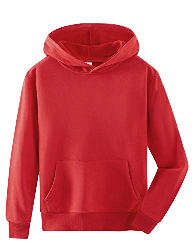 Spring&Gege Jungen Kapuzenpullover Pullover Basic Einfarbig Baumwoll Hoodie Sweatshirt für Kinder, Rot, 11-12 Jahre von Spring&Gege