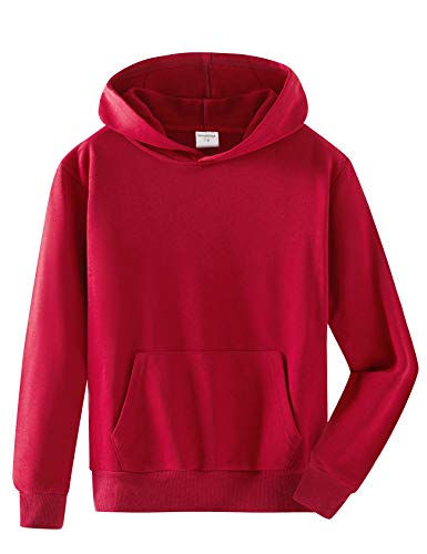 Spring&Gege Jungen Kapuzenpullover Pullover Basic Einfarbig Baumwoll Hoodie Sweatshirt für Kinder, Weinrot, 7-8 Jahre von Spring&Gege
