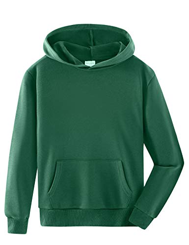 Spring&Gege Jungen Kapuzenpullover Pullover Basic Einfarbig Baumwoll Hoodie Sweatshirt für Kinder, Dunkelgrün, 7-8 Jahre von Spring&Gege